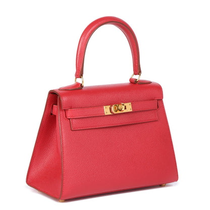 Hermes Rouge Vif Couchevel Leather Kelly 20cm Sellier Top Handle Bag