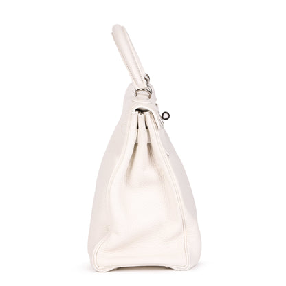 Hermes White Clemence Leather Kelly 32cm Retourne Shoulder Bag