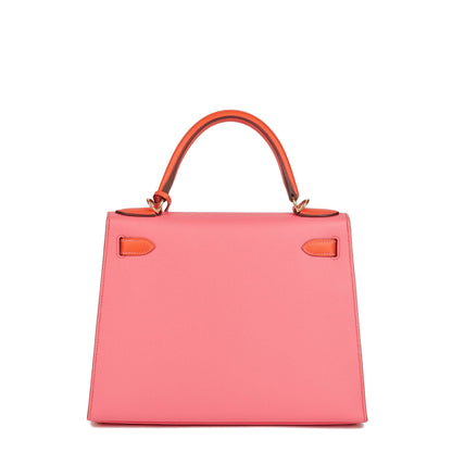 Hermes Rose Azalea & Rose Jaipur Epsom Leather HSS Special Order Kelly 28cm Sellier Shoulder Bag