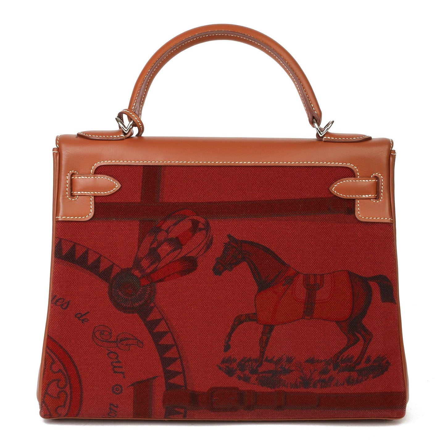 Hermes Rouge H Toile & Barenia Horse Print Amazone Kelly 32cm Sellier Shoulder Bag