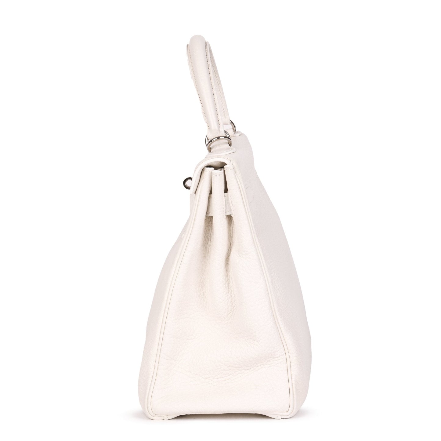 Hermes White Clemence Leather Kelly 32cm Retourne Shoulder Bag