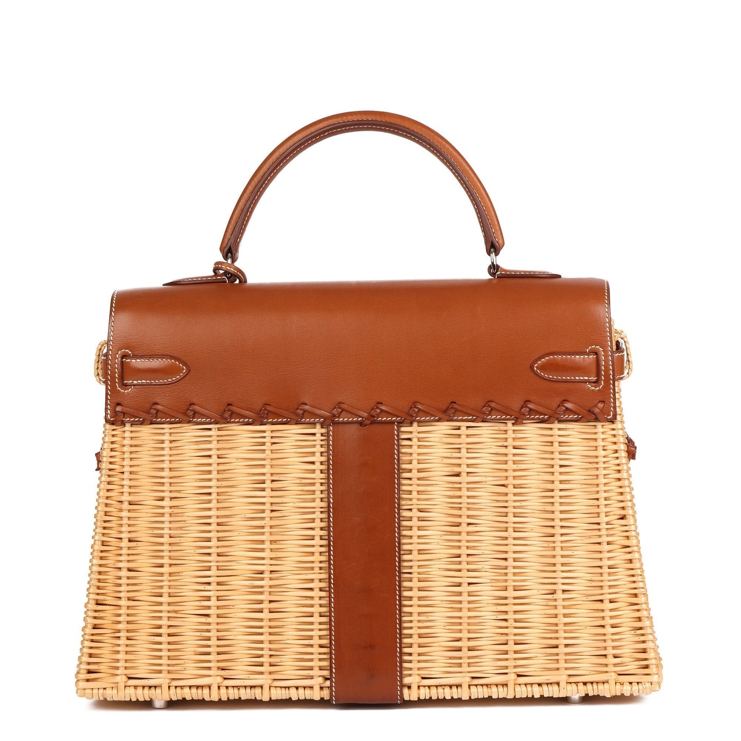 Hermes Barenia Leather & Wicker Kelly 35cm Picnic Top Handle Bag