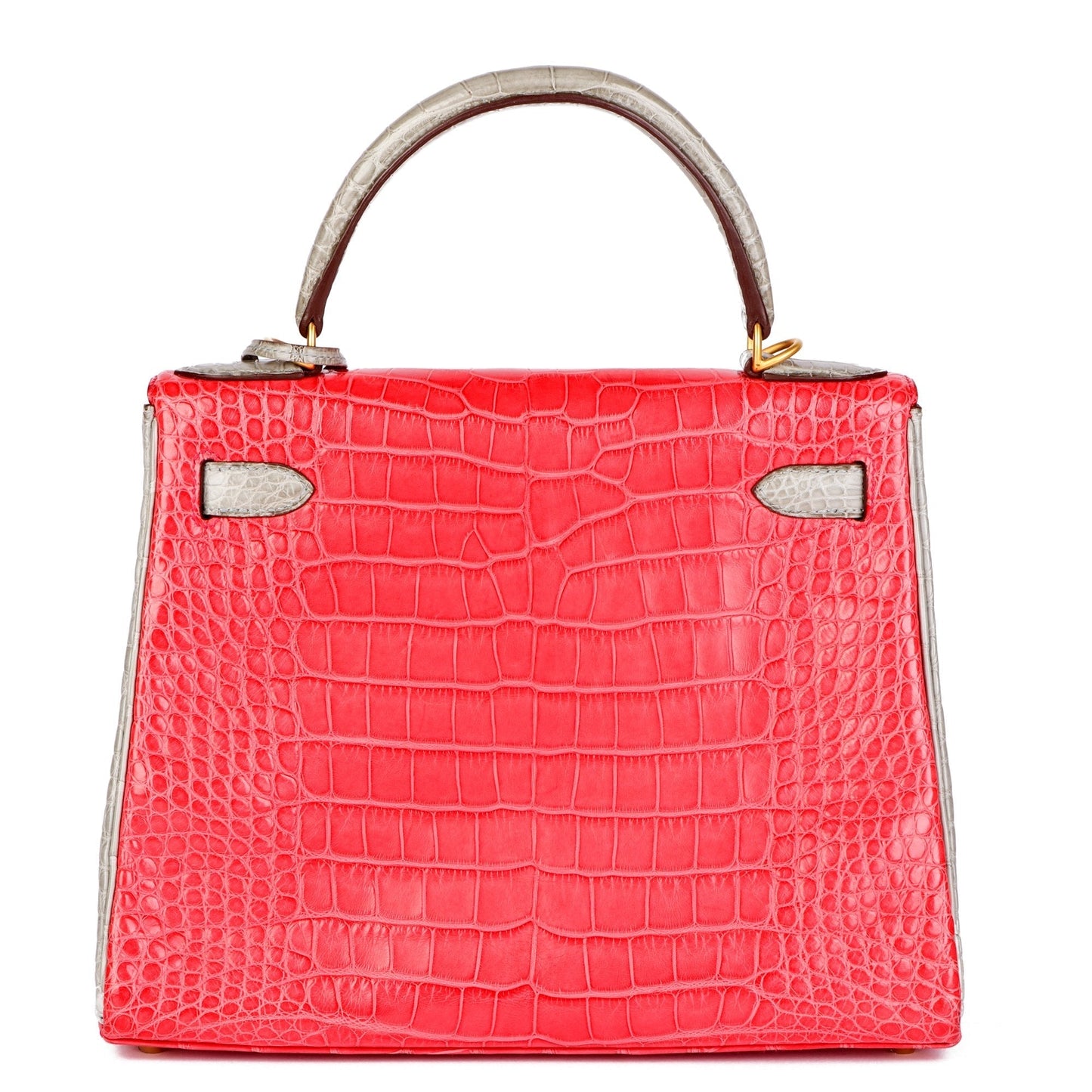 Hermes Bougainvillea & Gris Perle Matte Mississippiensis Alligator Leather HSS Special Order Kelly 28cm Retourne Shoulder Bag