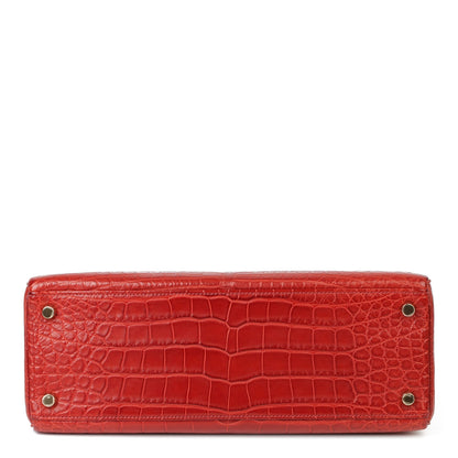 Hermes Rouge H Matte Mississippiensis Alligator Leather Kelly 32cm Retourne Shoulder Bag