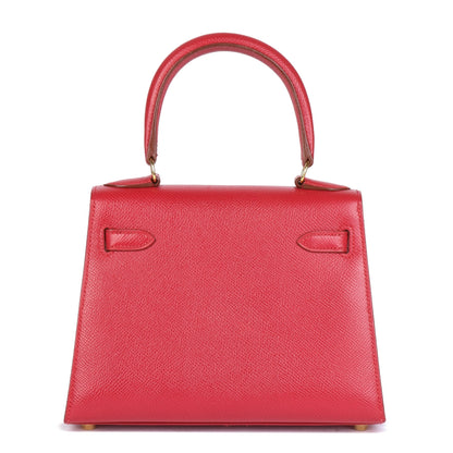 Hermes Rouge Vif Couchevel Leather Kelly 20cm Sellier Top Handle Bag