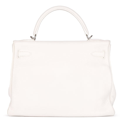 Hermes White Clemence Leather Kelly 32cm Retourne Shoulder Bag