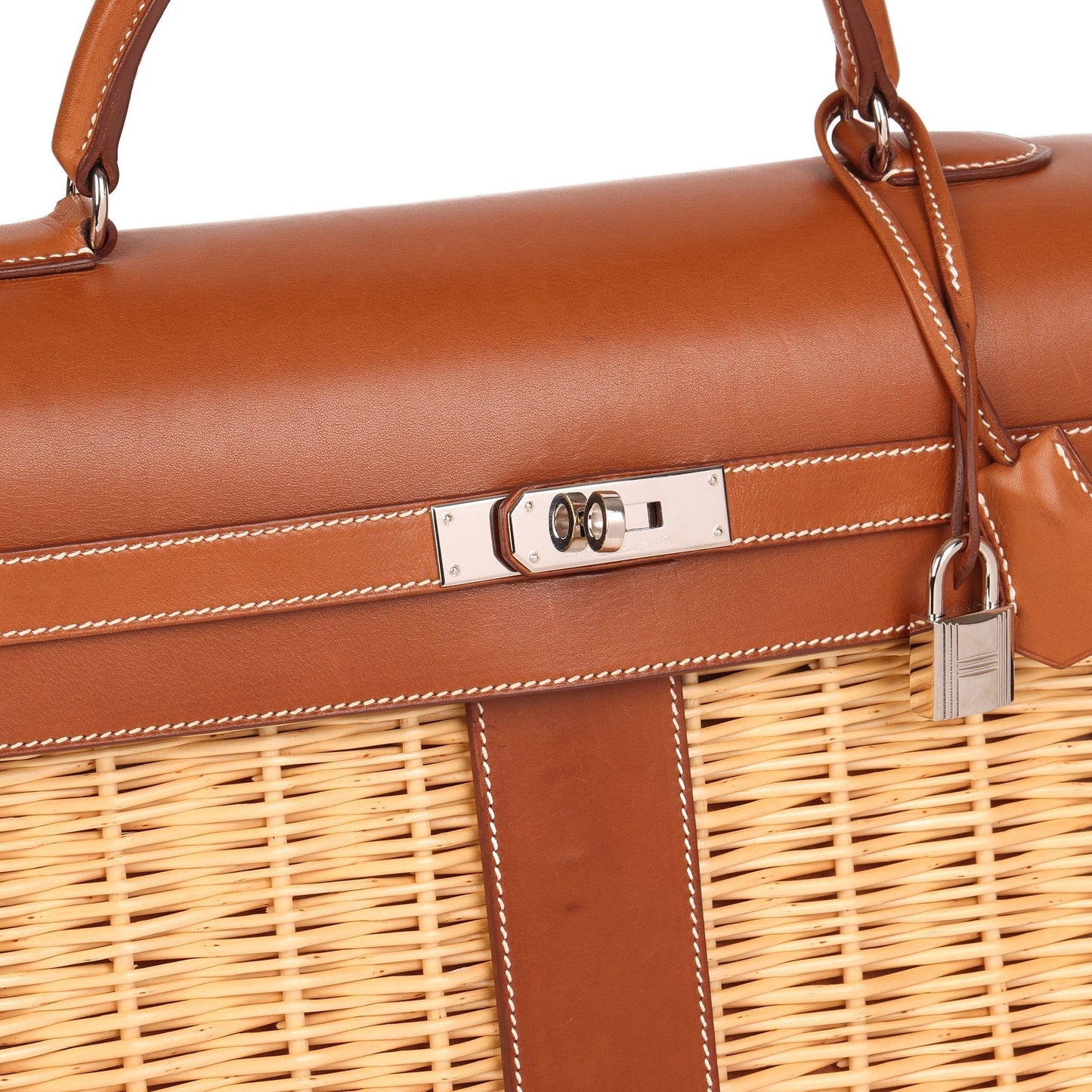 Hermes Barenia Leather & Wicker Kelly 35cm Picnic Top Handle Bag