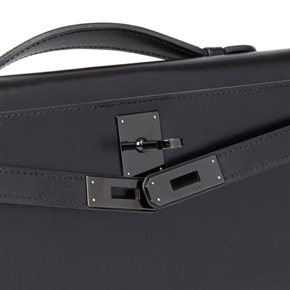 Hermes Black Box Calf Leather SO Black Kelly Cut Clutch