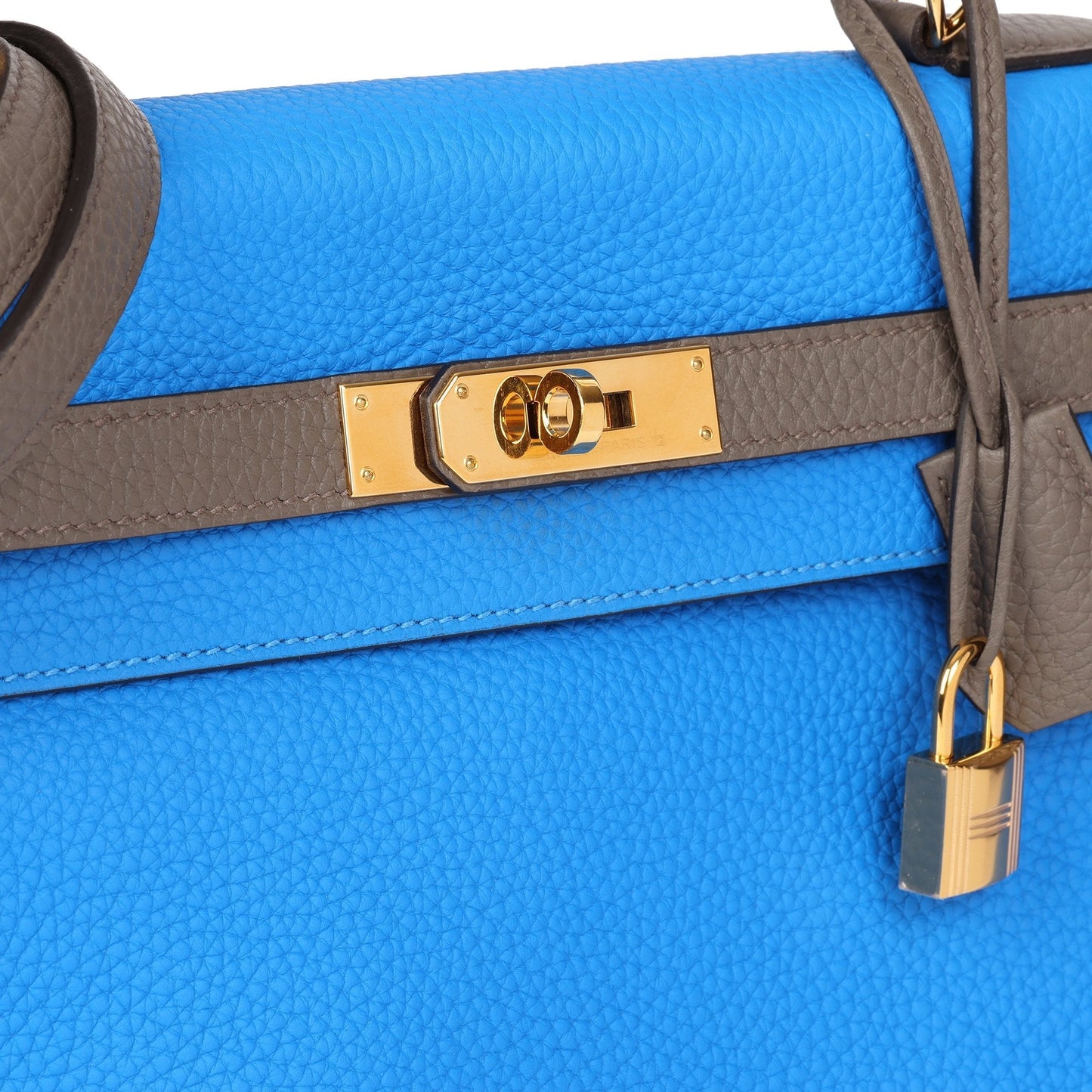 Hermes Blue Hydra & Etain Clemence Leather Special Order HSS Kelly 35cm Retourne Shoulder Bag