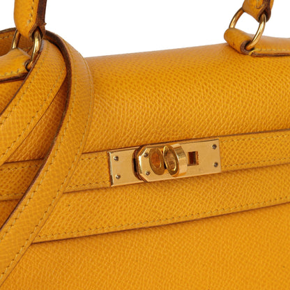 Hermes Jaune Courchevel Leather Kelly 20cm Sellier Shoulder Bag