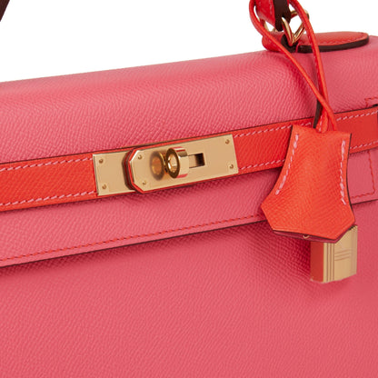 Hermes Rose Azalea & Rose Jaipur Epsom Leather HSS Special Order Kelly 28cm Sellier Shoulder Bag