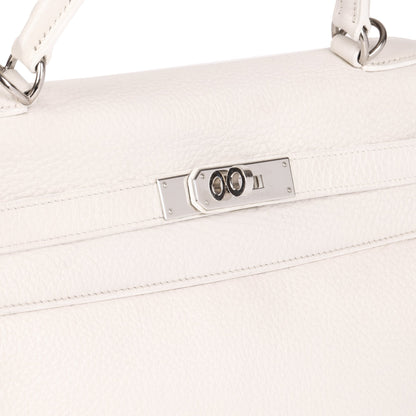 Hermes White Clemence Leather Kelly 32cm Retourne Shoulder Bag