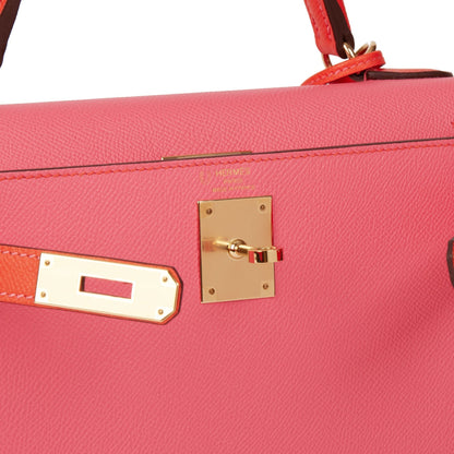 Hermes Rose Azalea & Rose Jaipur Epsom Leather HSS Special Order Kelly 28cm Sellier Shoulder Bag