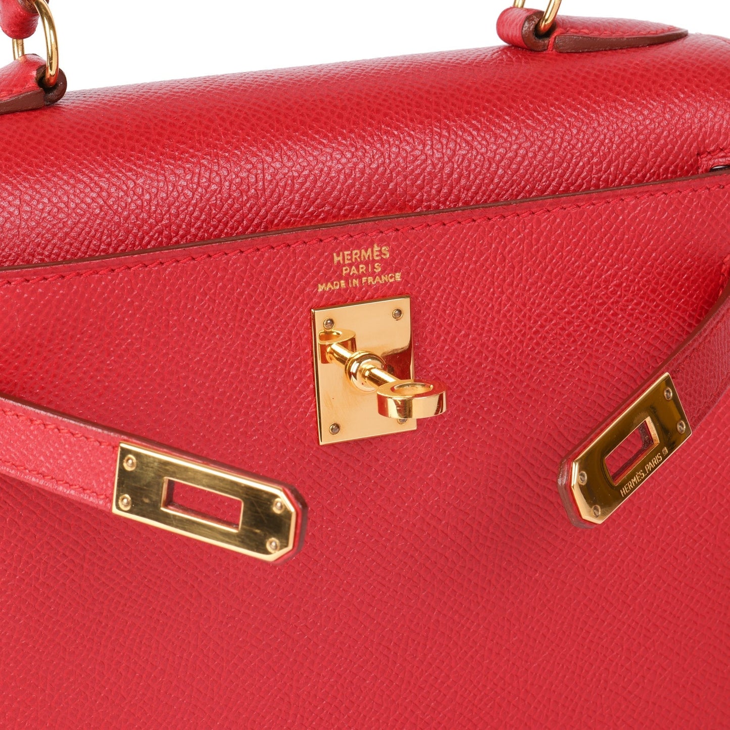 Hermes Rouge Vif Couchevel Leather Kelly 20cm Sellier Top Handle Bag