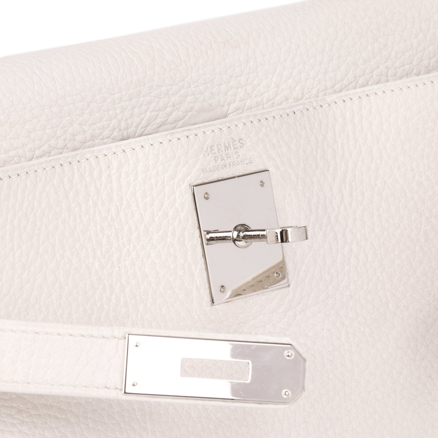 Hermes White Clemence Leather Kelly 32cm Retourne Shoulder Bag