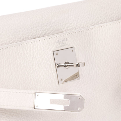 Hermes White Clemence Leather Kelly 32cm Retourne Shoulder Bag