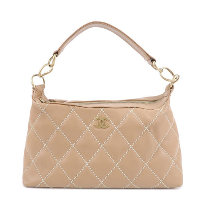 Chanel Wild Stich Lambskin Shoulder Bag Hand Bag Beige A20663