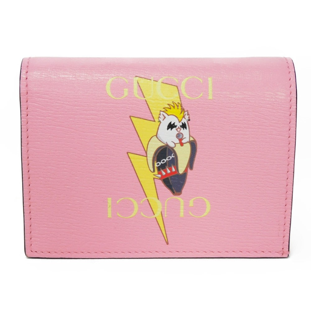 GUCCI Bifold Wallet 701009 Textured leather Light pink logo Bananya Compact Wallet Women Used