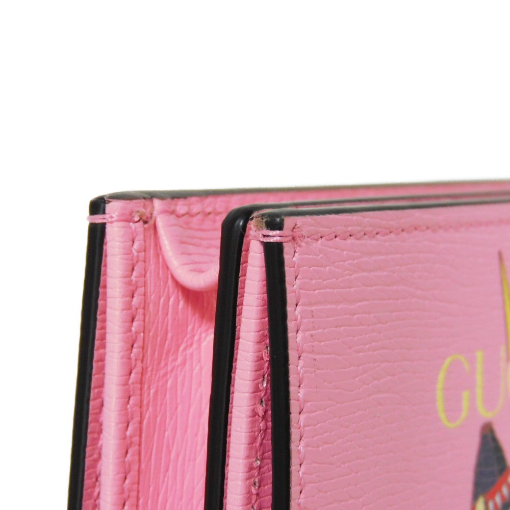 GUCCI Bifold Wallet 701009 Textured leather Light pink logo Bananya Compact Wallet Women Used