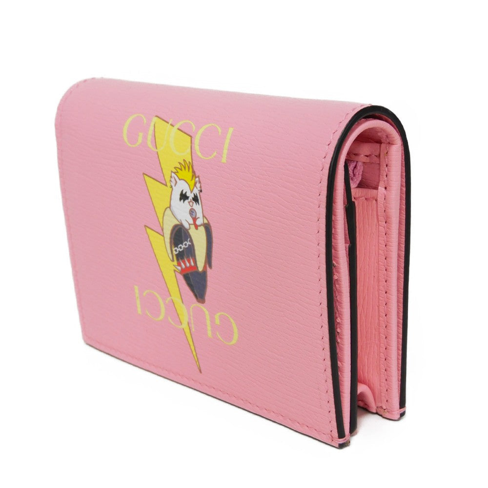 GUCCI Bifold Wallet 701009 Textured leather Light pink logo Bananya Compact Wallet Women Used