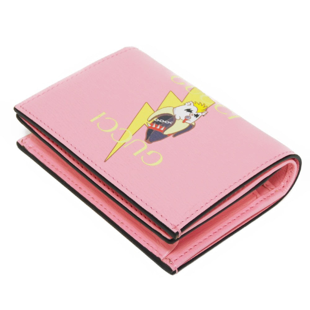 GUCCI Bifold Wallet 701009 Textured leather Light pink logo Bananya Compact Wallet Women Used