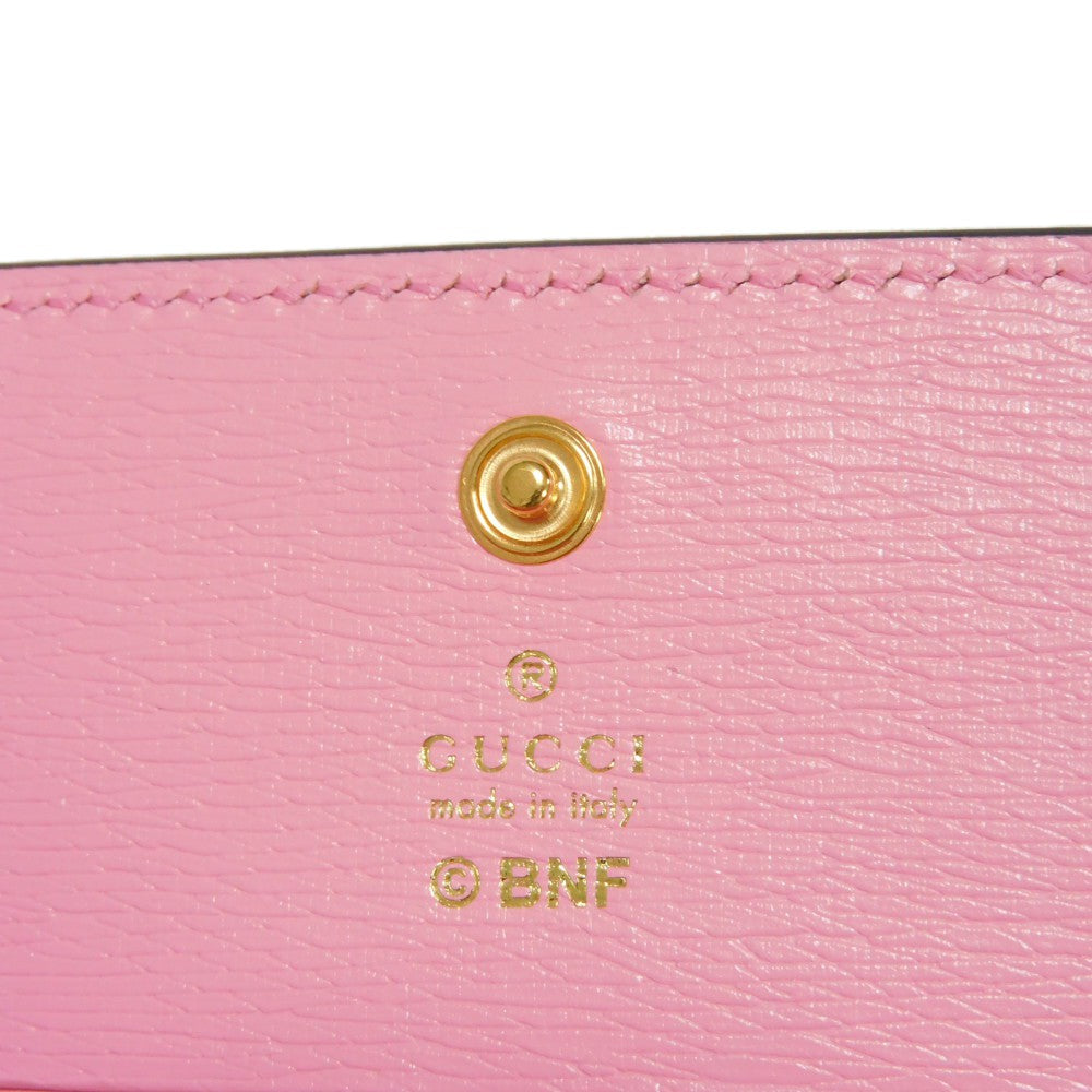 GUCCI Bifold Wallet 701009 Textured leather Light pink logo Bananya Compact Wallet Women Used