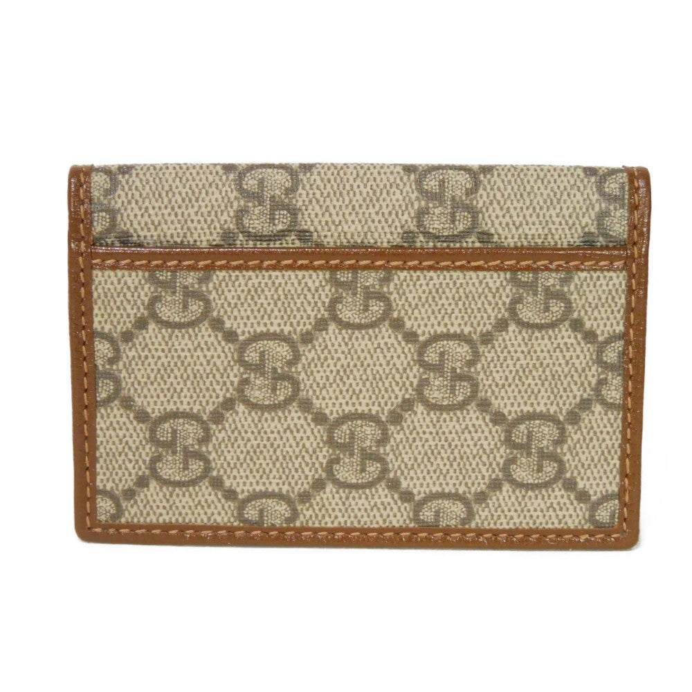 GUCCI Card Case 699267 92TCG 8563 GG Supreme canvas (polyurethane processing) x Calfskin leather Beige x Ebony GG Supreme Interlocking G card holder Women Used