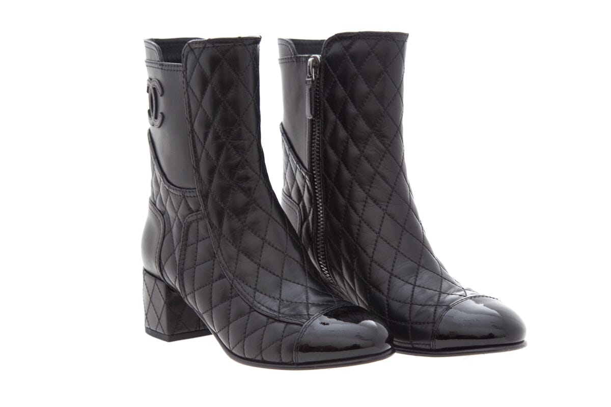 Chanel Black Quilted Leather Boot SZ 38