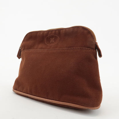 HERMES Mini Bolide Pouch 20  Canvas Leather Cosmetics Bag Brown