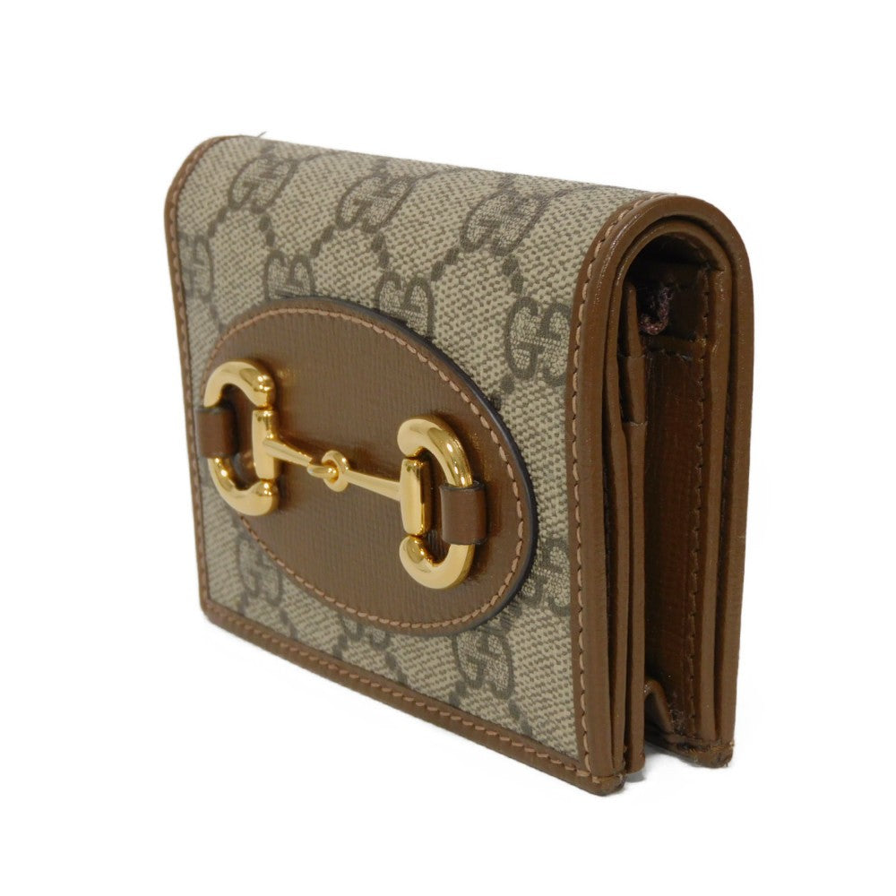 GUCCI Bifold Wallet 621887 92TCG 8563 GG Supreme Canvas x Calfskin Leather (embossed) Beige x Ebony GG Supreme Horsebit 1955 Compact Wallet Women() Used