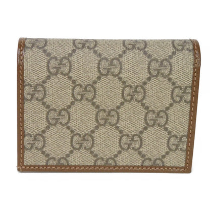 GUCCI Bifold Wallet 621887 92TCG 8563 GG Supreme Canvas x Calfskin Leather (embossed) Beige x Ebony GG Supreme Horsebit 1955 Compact Wallet Women() Used