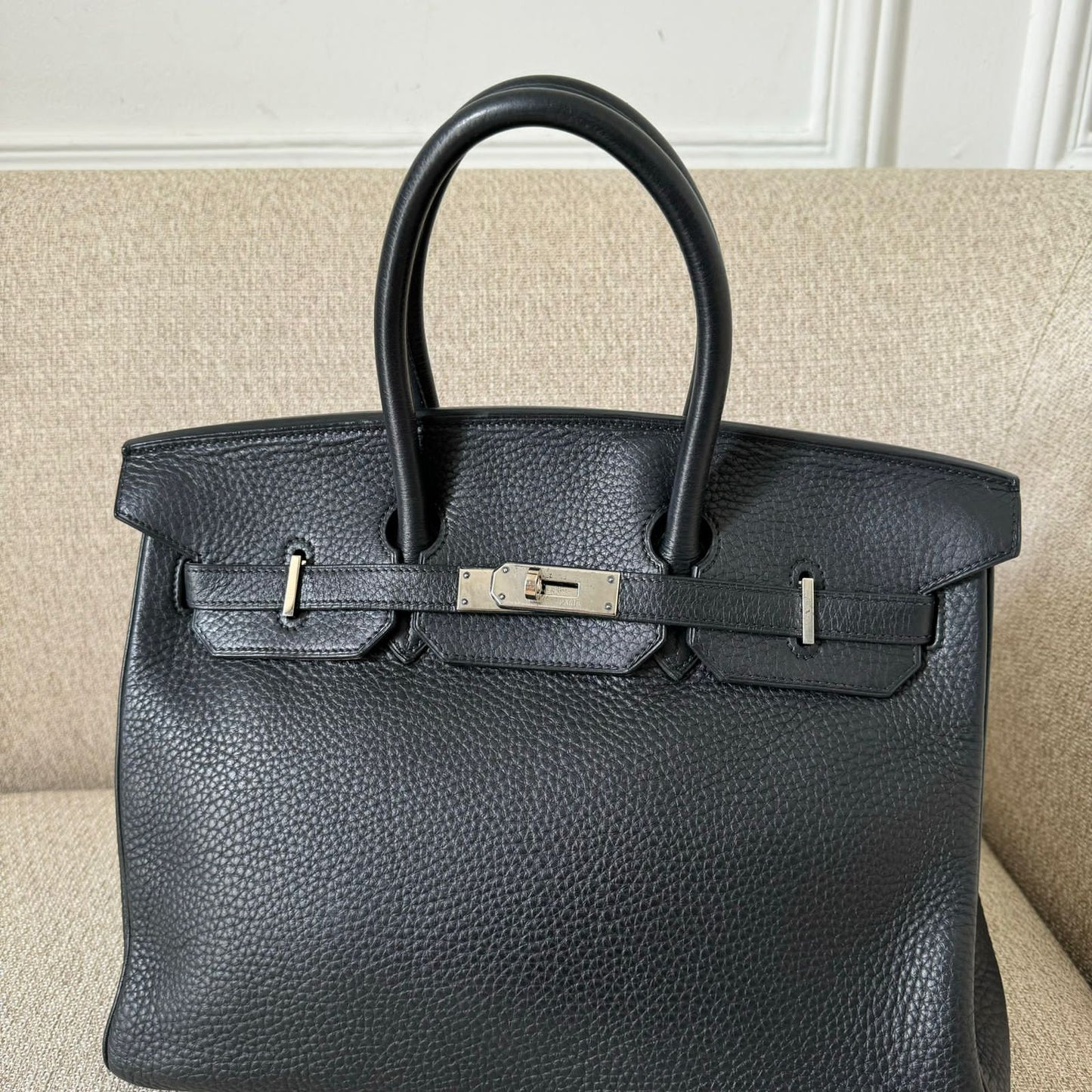 Hermes Birkin 35 B35 Clemence Black PHW handbag