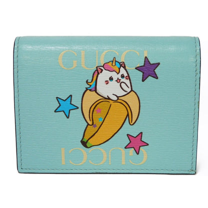 GUCCI Bifold Wallet 701009 Textured leather Pastel blue logo Bananya Compact Wallet Women Used