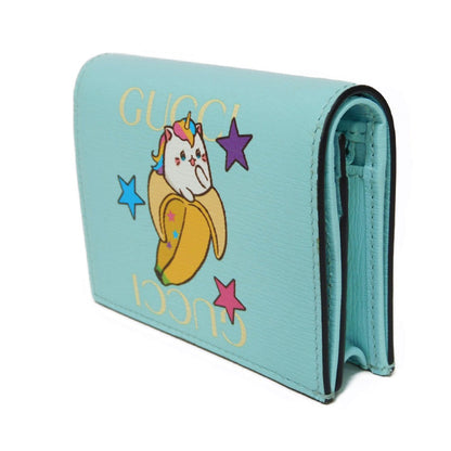 GUCCI Bifold Wallet 701009 Textured leather Pastel blue logo Bananya Compact Wallet Women Used