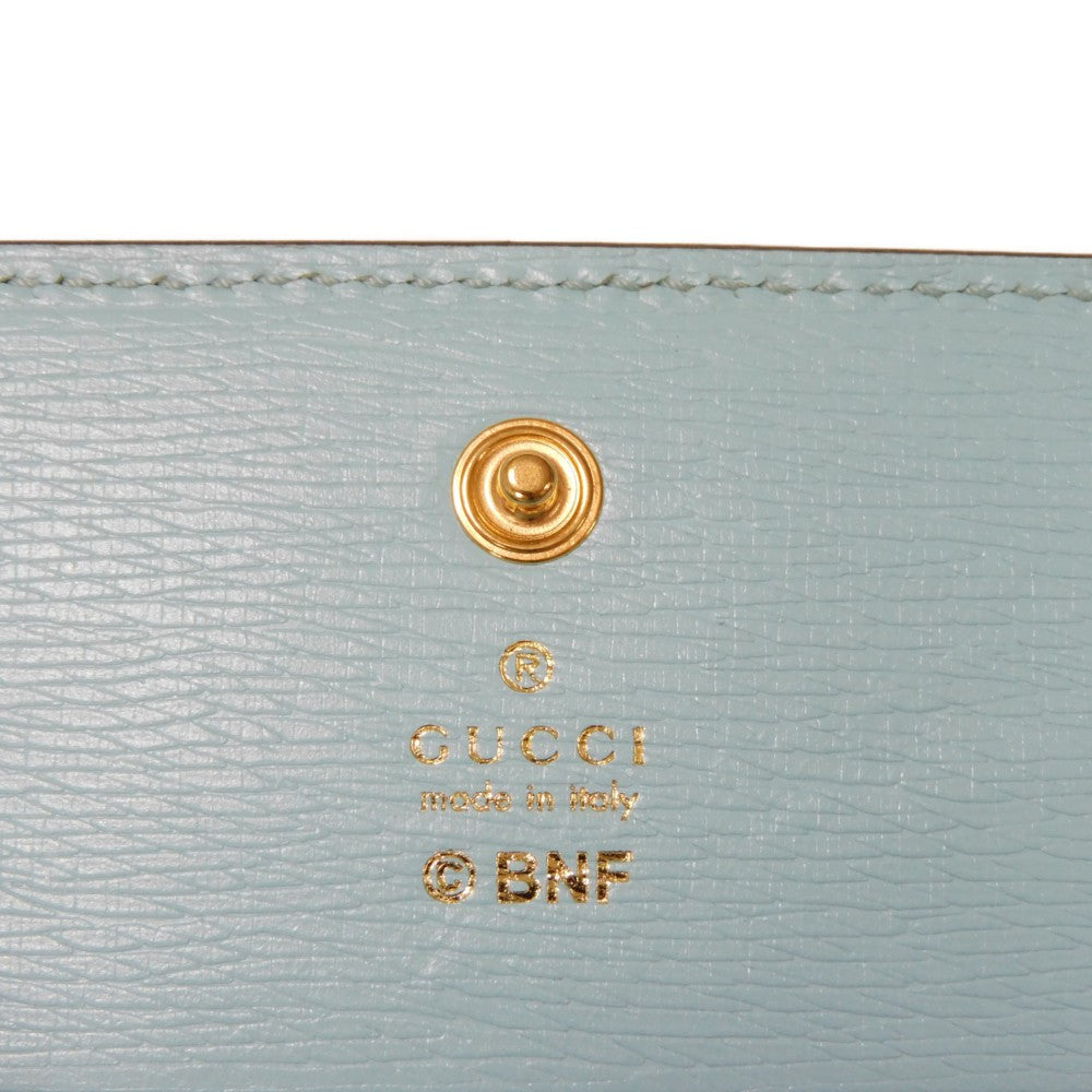 GUCCI Bifold Wallet 701009 Textured leather Pastel blue logo Bananya Compact Wallet Women Used