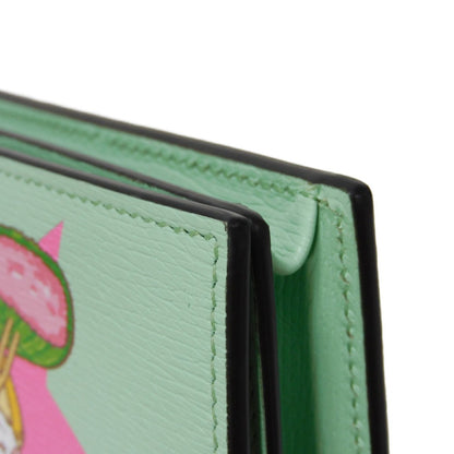 GUCCI Bifold Wallet 701009 U22AG 3067 Textured leather Mint green logo Bananya Compact Wallet Women Used