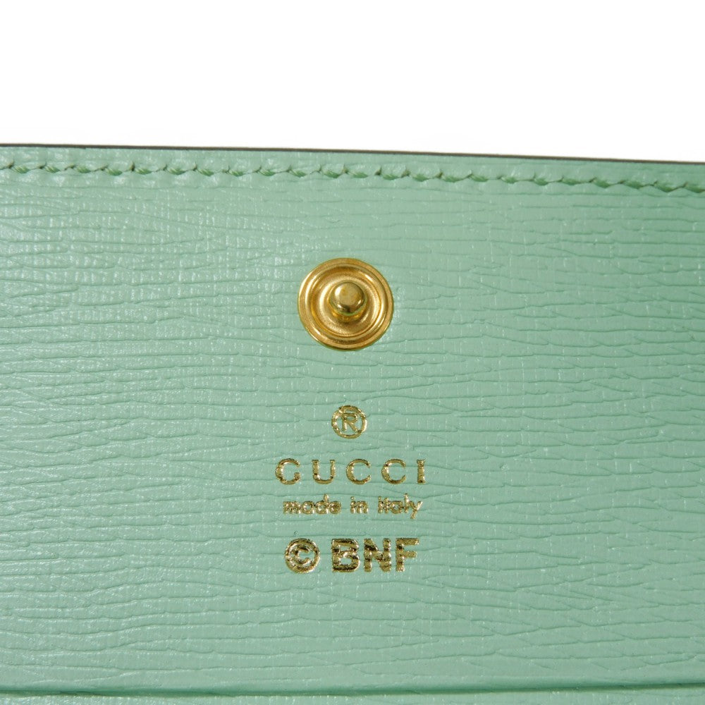 GUCCI Bifold Wallet 701009 U22AG 3067 Textured leather Mint green logo Bananya Compact Wallet Women Used