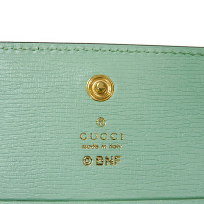 GUCCI Bifold Wallet 701009 U22AG 3067 Textured leather Mint green logo Bananya Compact Wallet Women Used