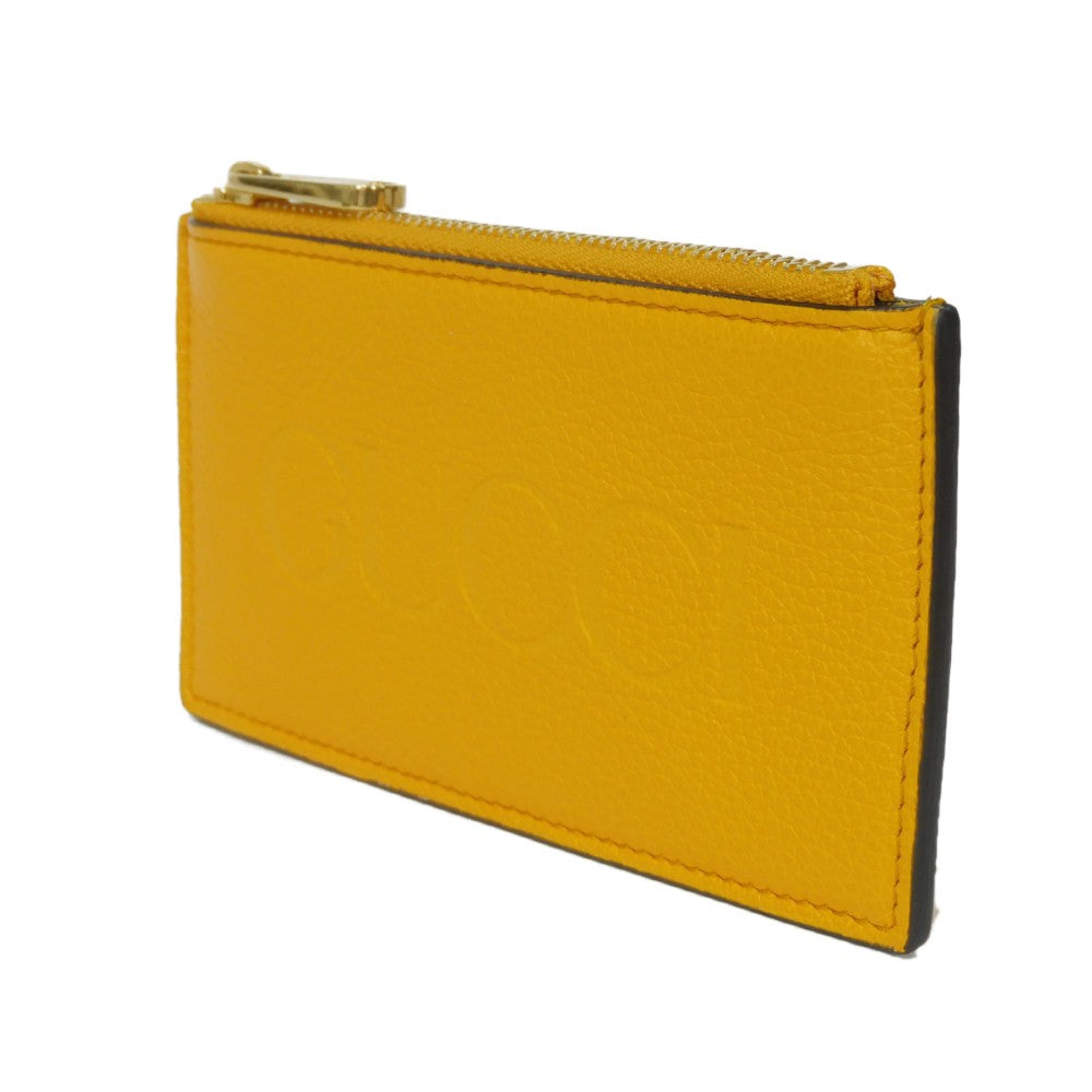 GUCCI Coin case 725550 AABEY 7636 Textured leather yellow Logo embossing Fragment case mens Used