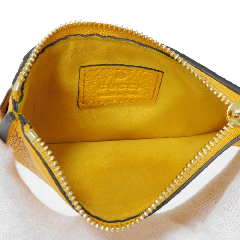 GUCCI Coin case 725550 AABEY 7636 Textured leather yellow Logo embossing Fragment case mens Used