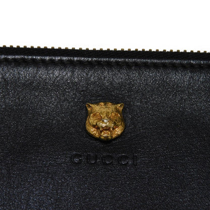 GUCCI Clutch bag 428724 AP00T 1000 Smooth Calfskin Leather black Logo embossing Animalier Cat Tiger Pouch mens Secondhand