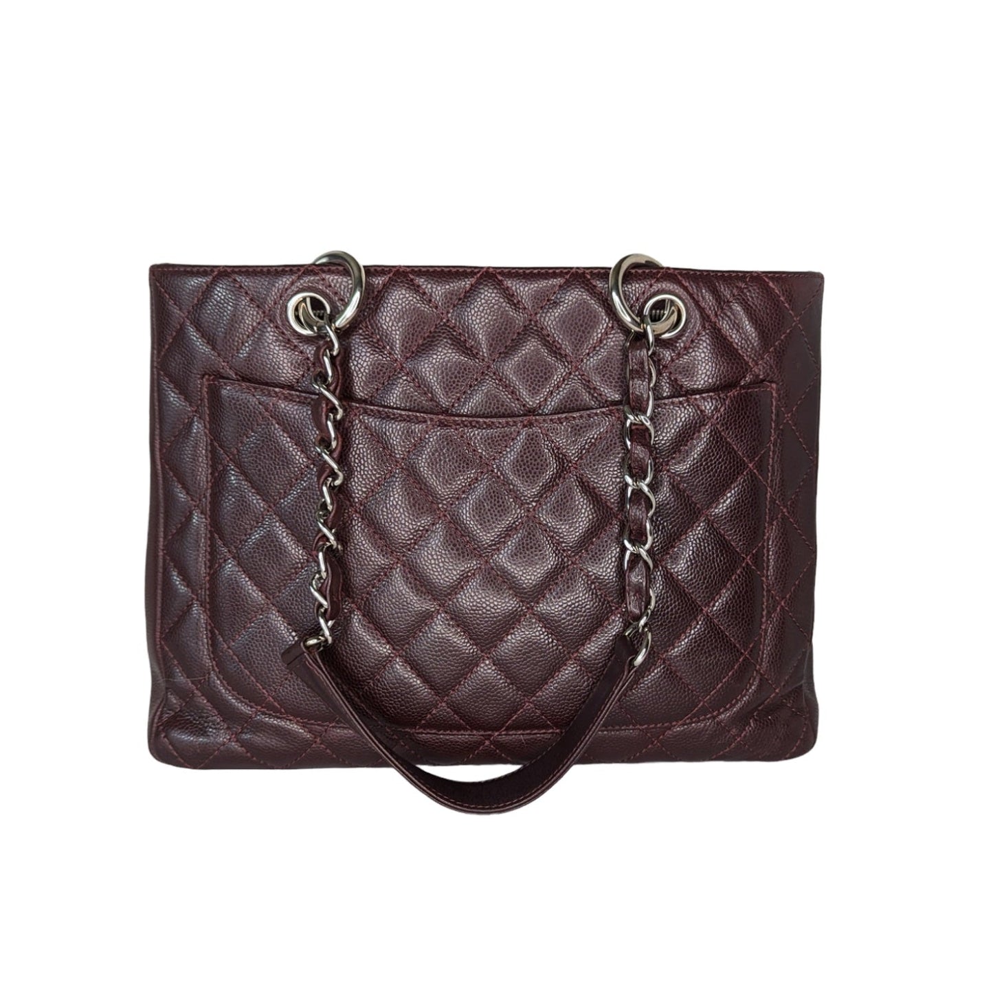 Chanel Burgundy Quilted Caviar Grand Shopping Tote GST