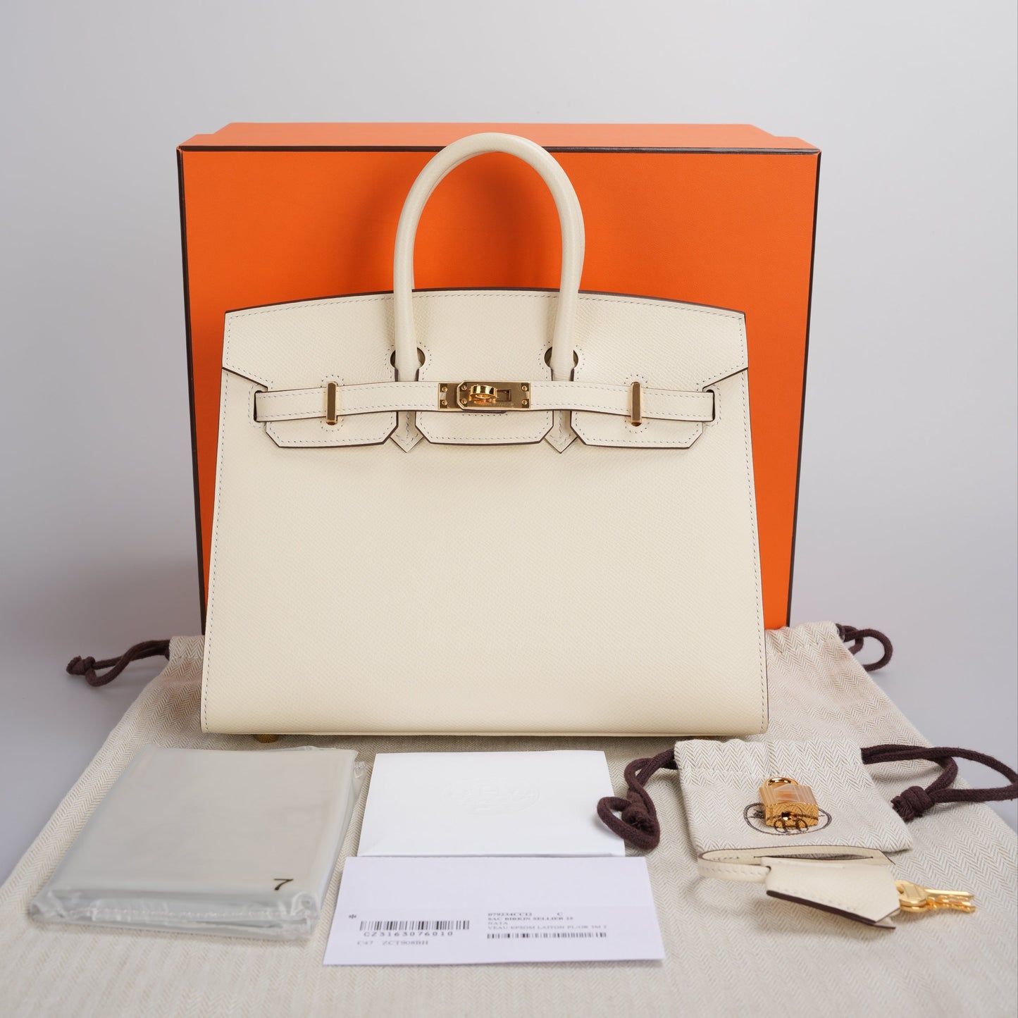 Hermes Birkin 25cm Sellier Bag Nata Epsom Gold Hardware