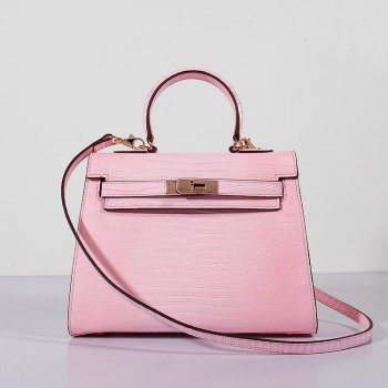 Hermes Kelly 28cm Lizard Leather Bag Pink Gold