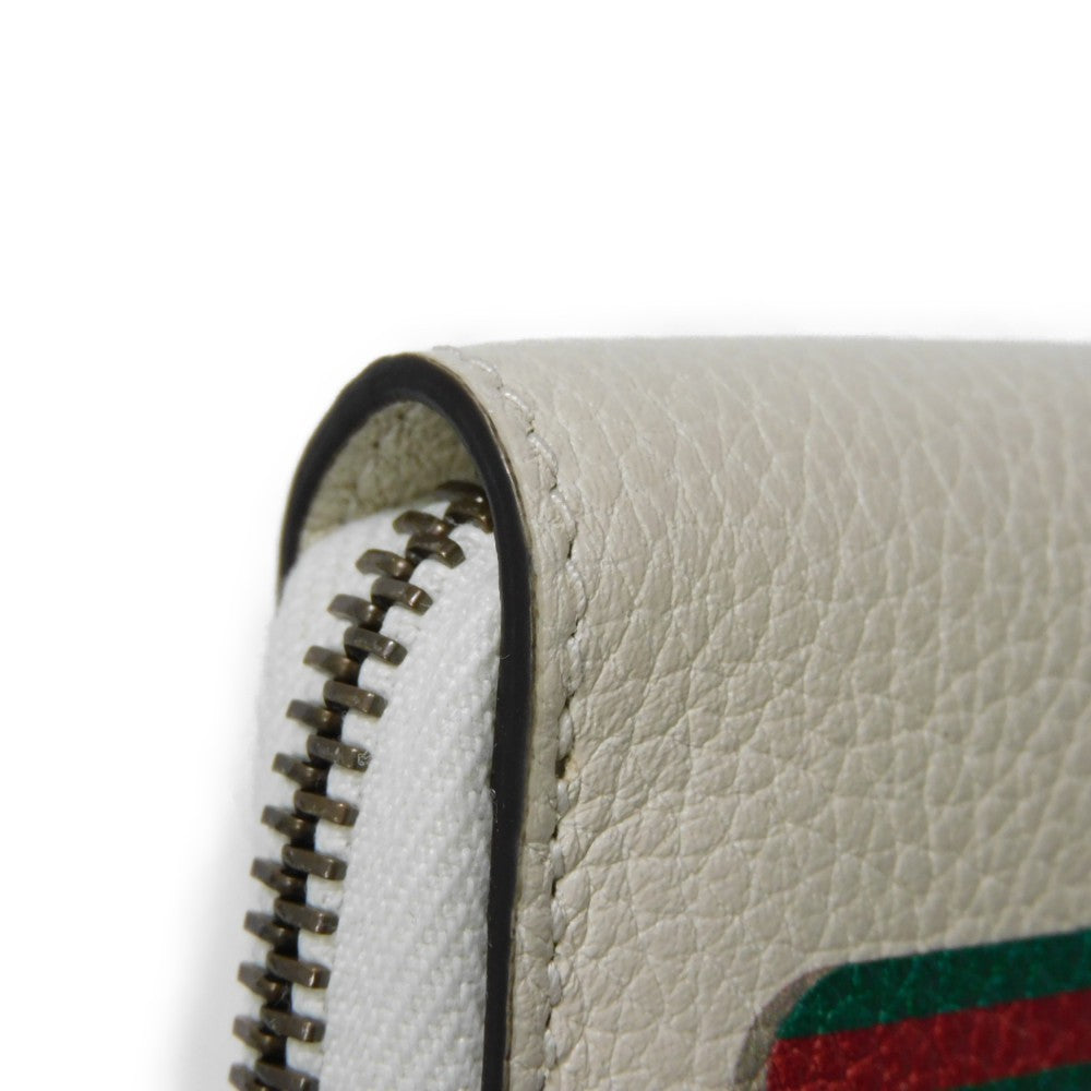 GUCCI Coin case 496319 0GCAT 8820 Textured leather Ivory x green x red Vintage logo print Compact zip-around wallet Women Used