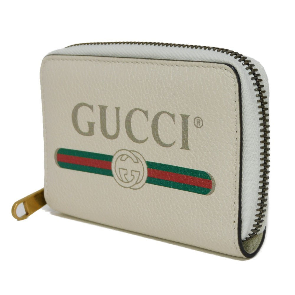 GUCCI Coin case 496319 0GCAT 8820 Textured leather Ivory x green x red Vintage logo print Compact zip-around wallet Women Used