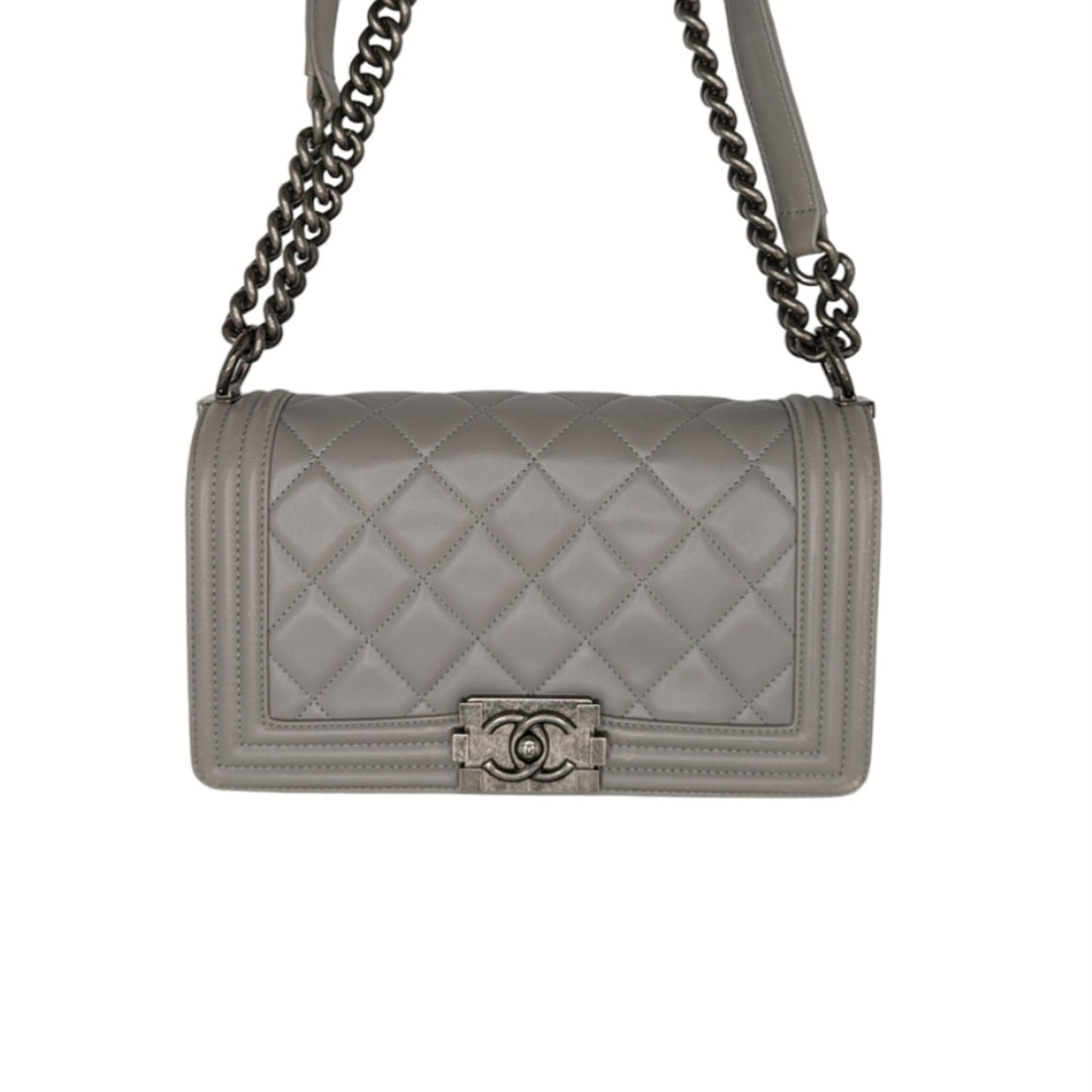 Chanel Gray Quilted Calfskin Medium Boy Bag