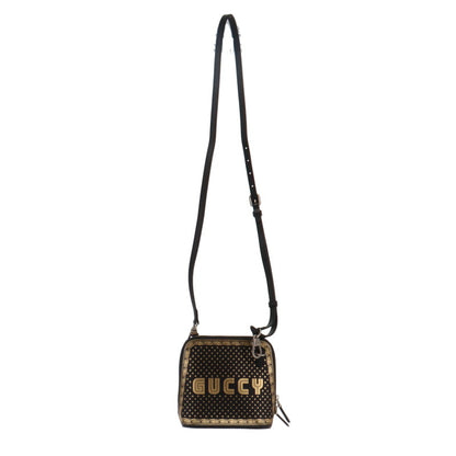 Gucci Black Leather Guccy Sega Script Dome Cross Body