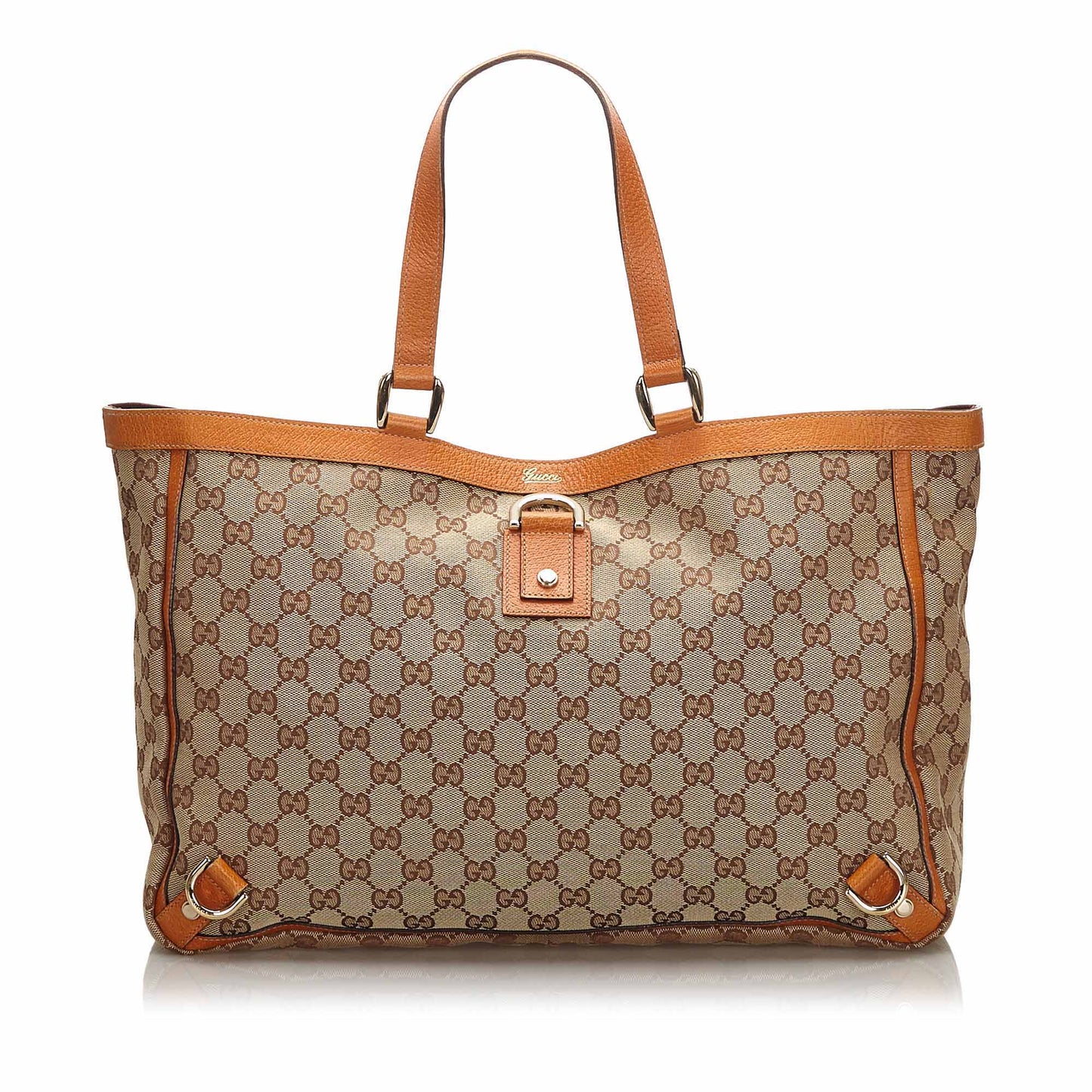 Gucci Brown Beige Canvas Fabric GG Abbey D Ring Tote Bag Italy