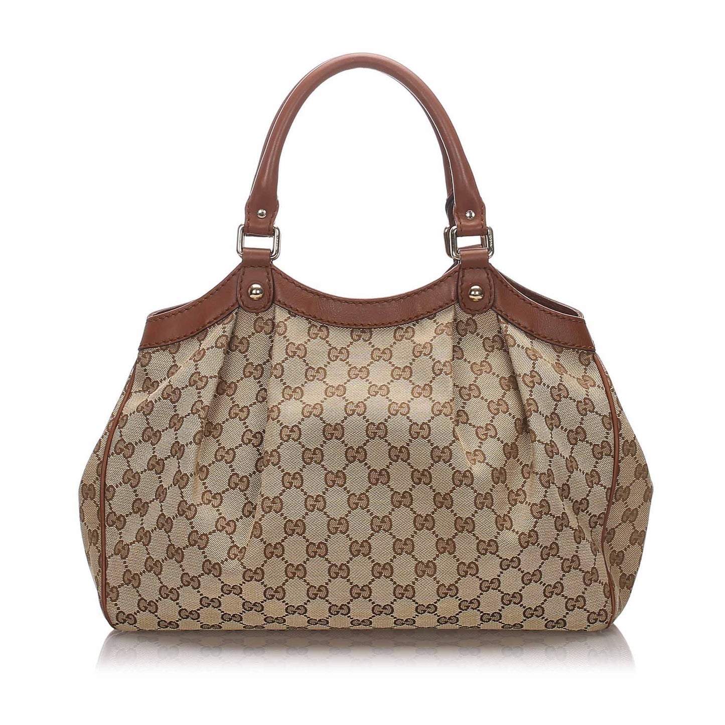 Gucci Brown Canvas Fabric Guccissima Sukey Tote Italy